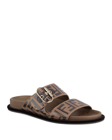 woman fendi leather ff slide sandals|fendi sandals.